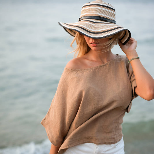 Pure Linen White Top: Light Brown
