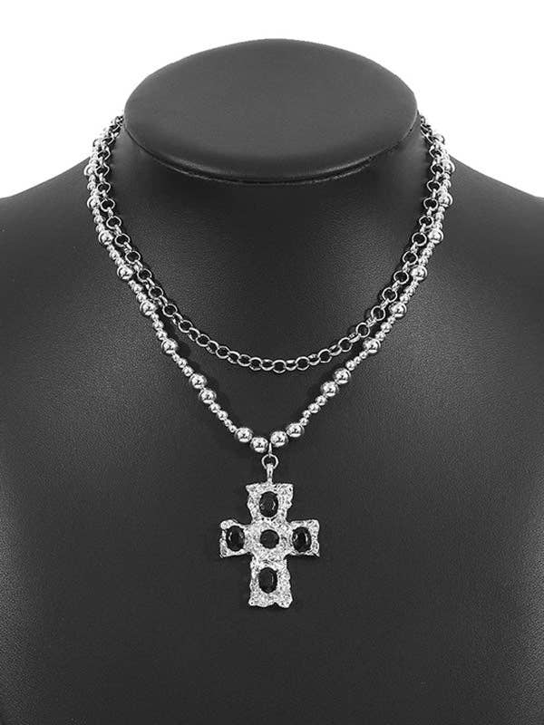 Geometric Layered Necklaces Accessories: SILVER / One_size