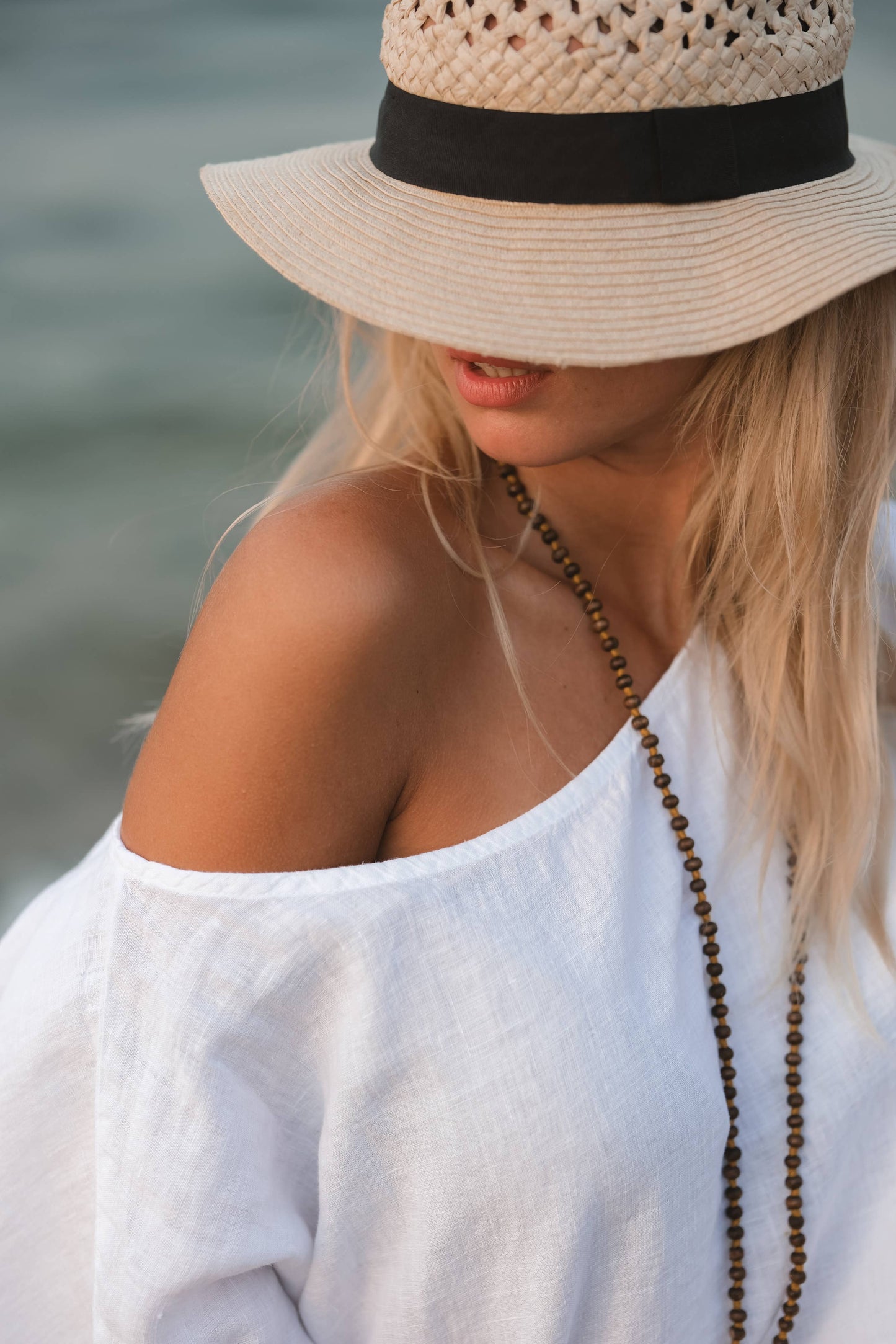 Pure Linen White Top: Light Brown