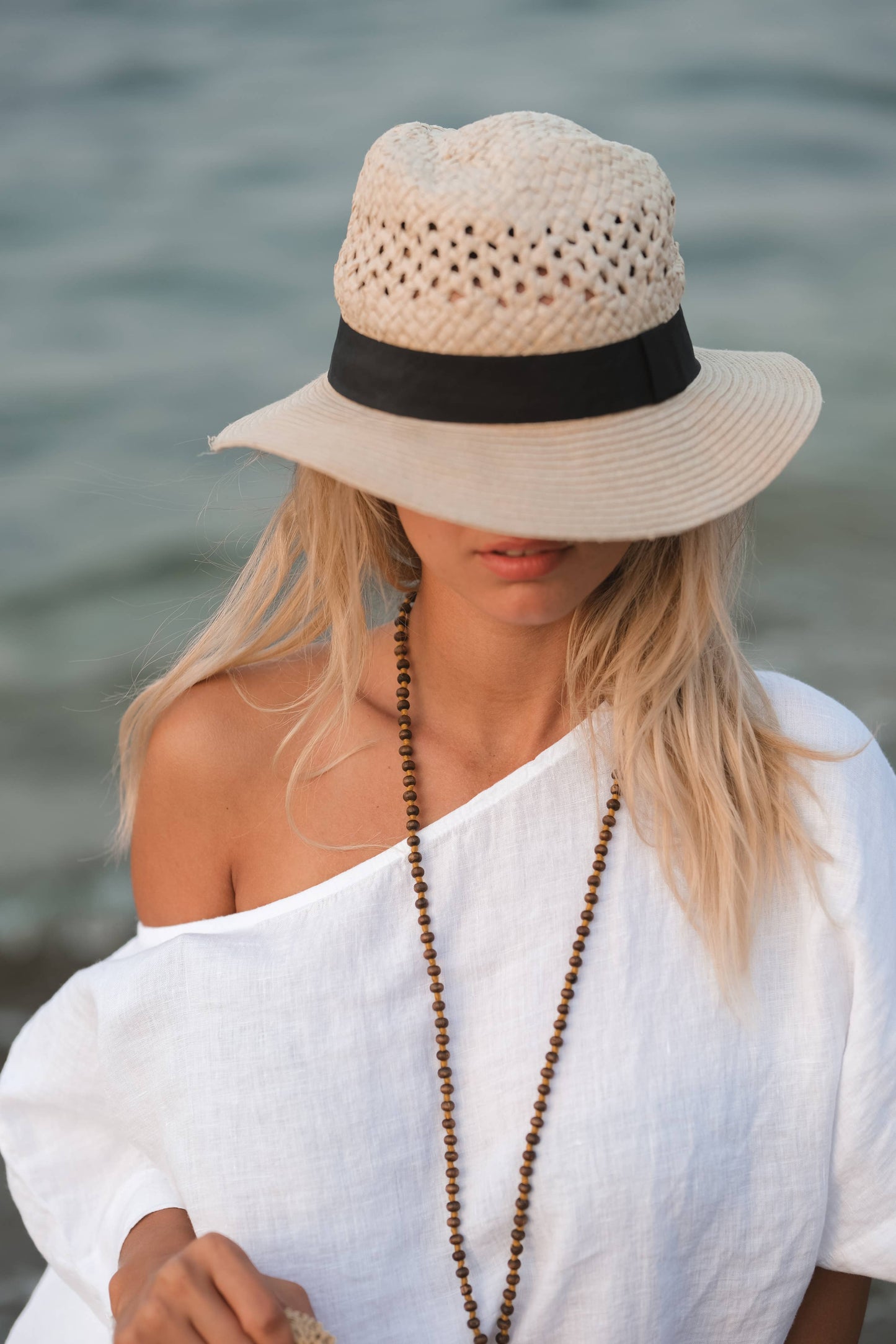 Pure Linen White Top: Light Brown