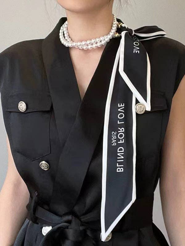 Beaded Letter Print Dainty Necklace Necklaces Accessories: BLACK / One_size