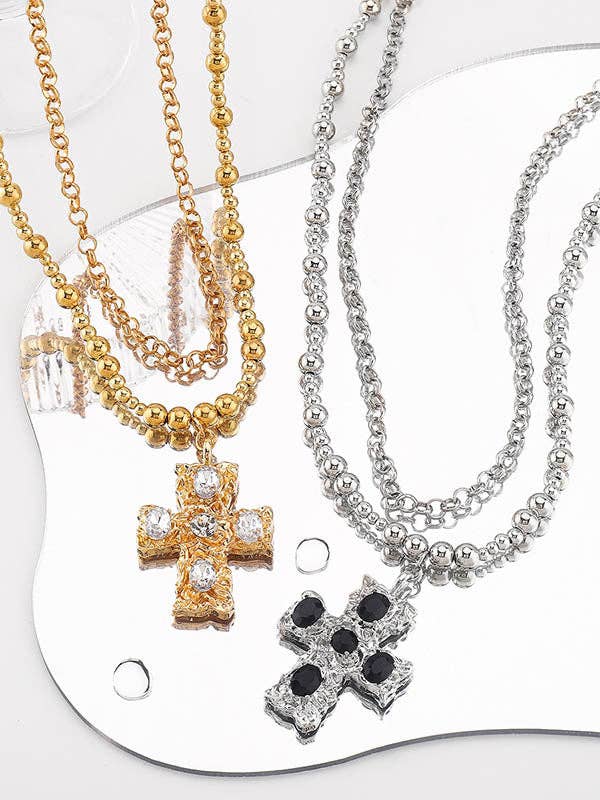 Geometric Layered Necklaces Accessories: SILVER / One_size