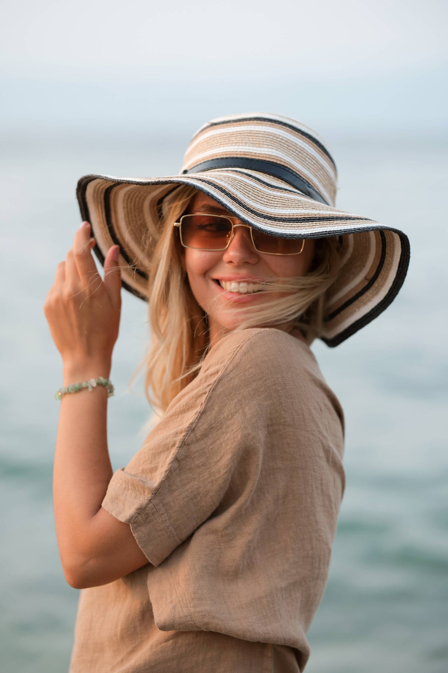 Pure Linen White Top: Light Brown