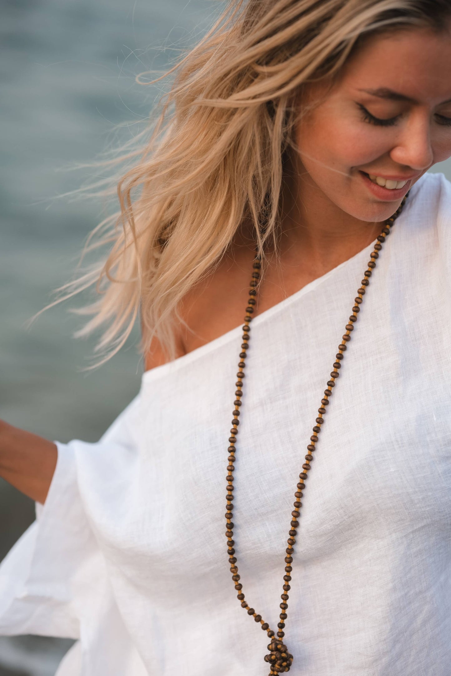 Pure Linen White Top: Light Brown