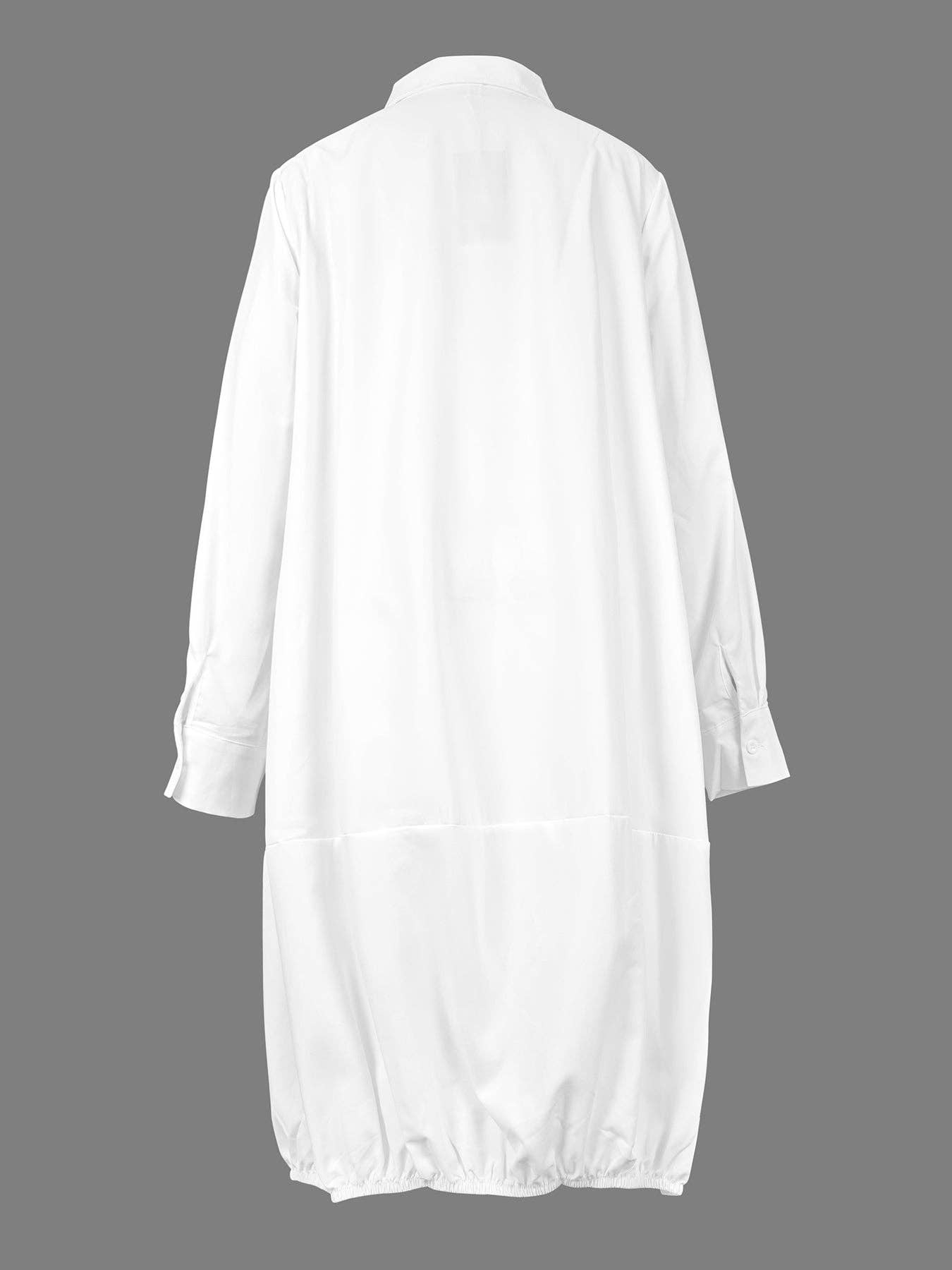 Long Sleeves Loose Solid Color Lapel Collar Mini Dresses: WHITE