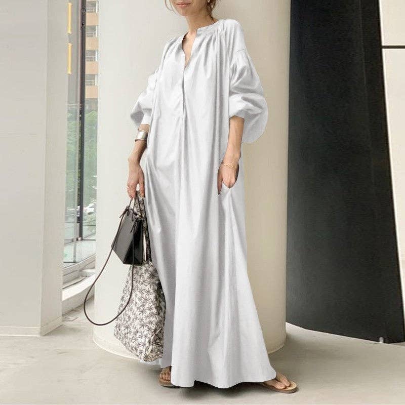 Casual Oversized Dress in Solid Color: KHAKI