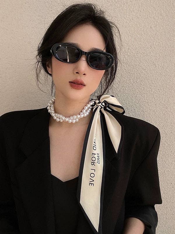 Beaded Letter Print Dainty Necklace Necklaces Accessories: BLACK / One_size