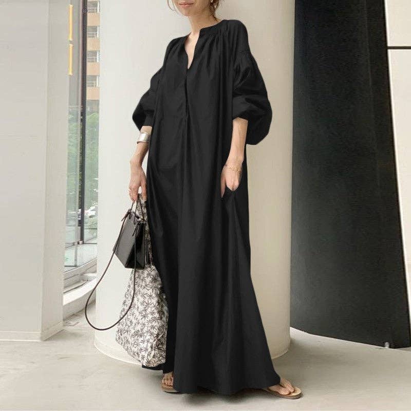 Casual Oversized Dress in Solid Color: BLACK