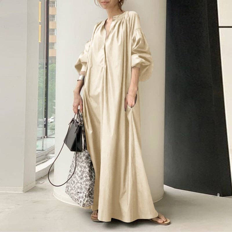 Casual Oversized Dress in Solid Color: KHAKI